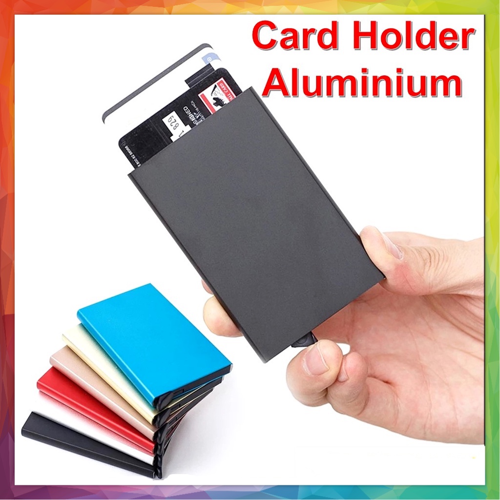 Card Holder Auto Pop Up Dompet Kartu Block Aluminium Tarik Otomatis