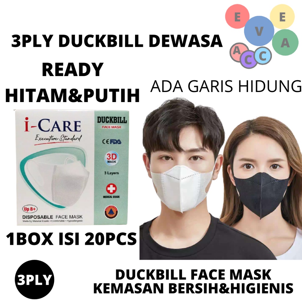 Masker Duckbill 3D Isi 20pcs Face Mask I-Care / Masker Duckbill earloop 3ply 1box isi 20pcs