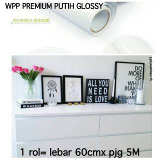  WALLPAPER  STICKER  DINDING GLOSSY WHITE 60CMx5M PUTIH  POLOS  