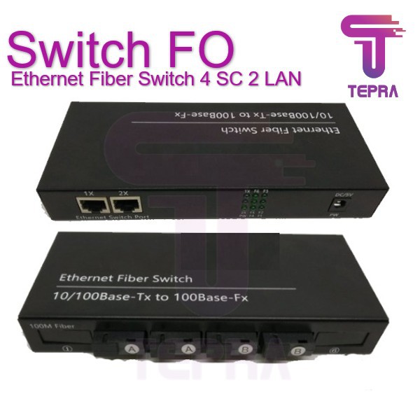 Media Converter Ethernet Fiber Switch 4 FO SC to 2 LAN 10/100