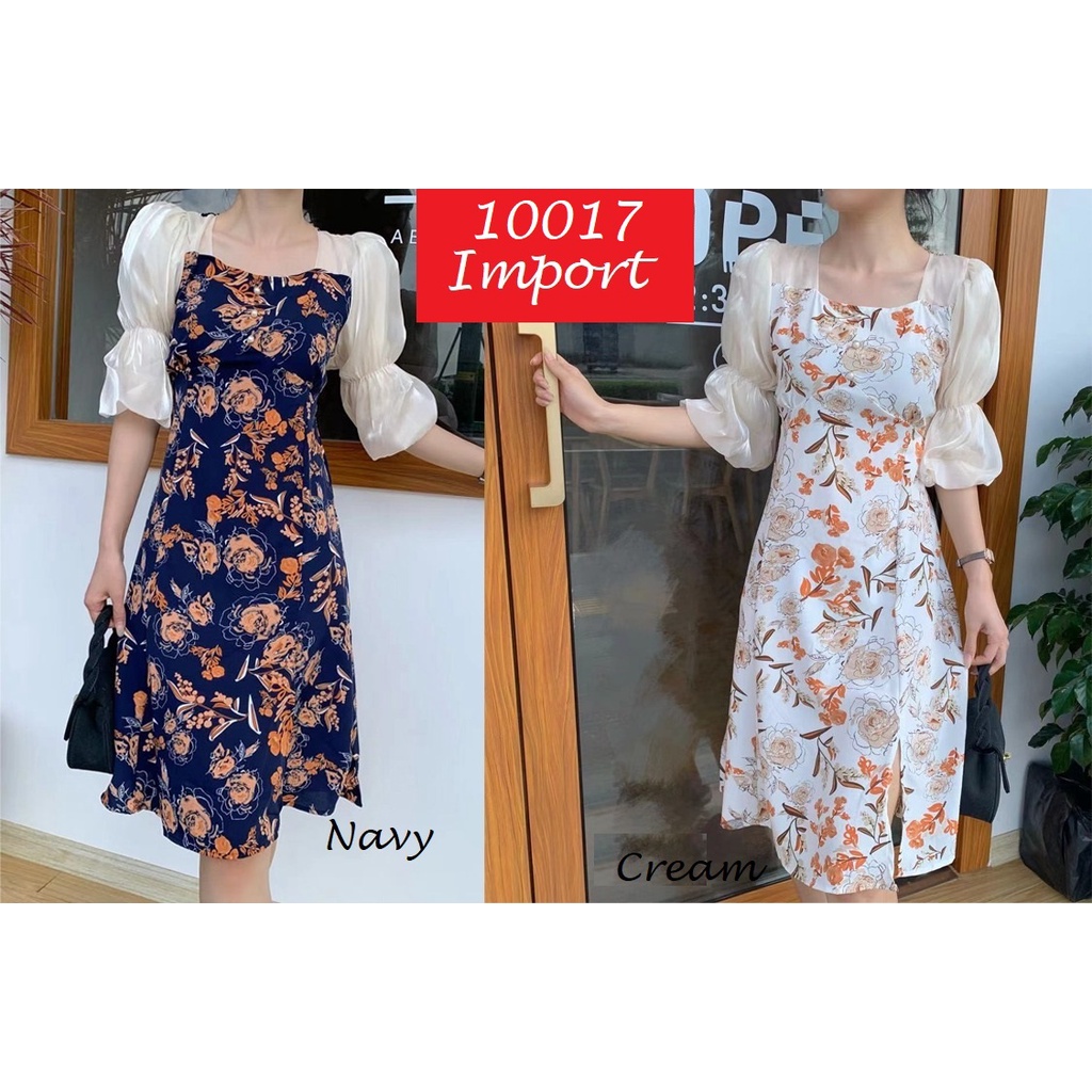 BC10017 B008 - Fanny Sily Sleeves Dress (Import) Bahan Polyester kombi Organza
