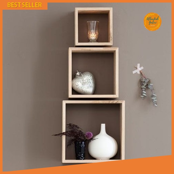 Rak Dinding Kotak Kubus isi 3 Minimalis