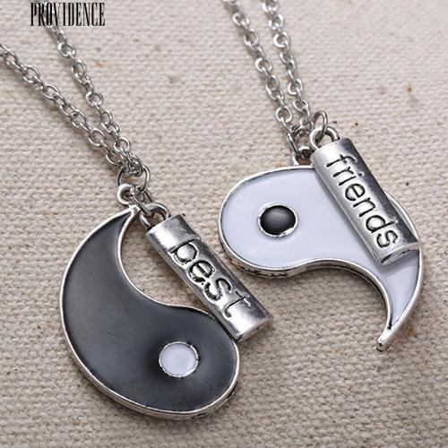 2 Pcs / Set Sahabat Tai Chi Yin Yang Diukir Bar Pendant Split Kalung Hadiah