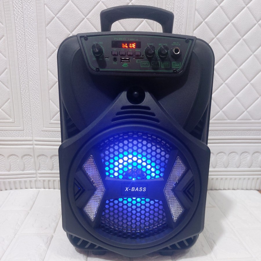 COD SPEAKER BLUETOOTH KARAOKE 8'5 INCH FLECO F-8802 LED PLUS MIC KARAOKE X-BASS//SALON AKTIF FLECO X-BASS//SPEAKER KARAOKE