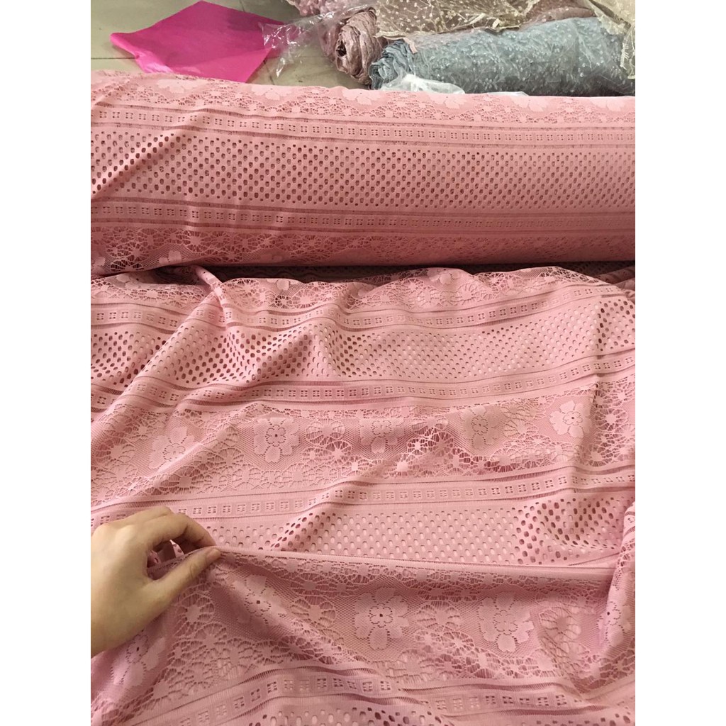 Kain Bahan Brokat Halus Renda Brukat Gamis Lace Royal Warna Dusty Pink Muda