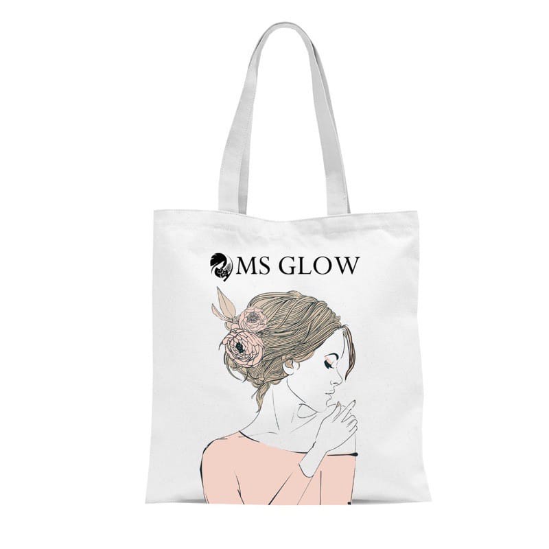 Pouch Ms Glow Abu-Abu &amp; Tote Bag / Tas Skincare / Pouch Ms Glow