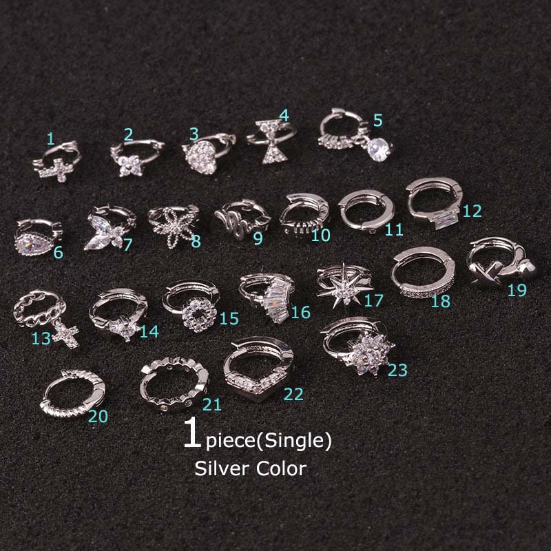 1 Pc Anting Tindik Bahan Tembaga Aksen Zirkon