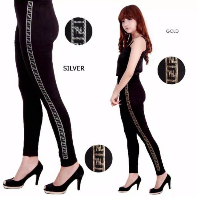 Legging strip celana panjang wanita celana hitam melar