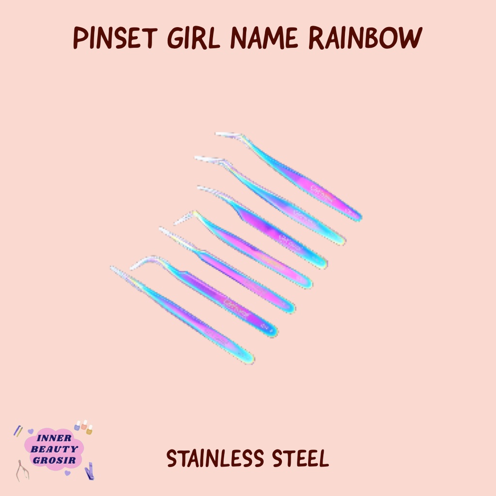 Pinset Girlname Rainbow Stainless Steel Anti Statis