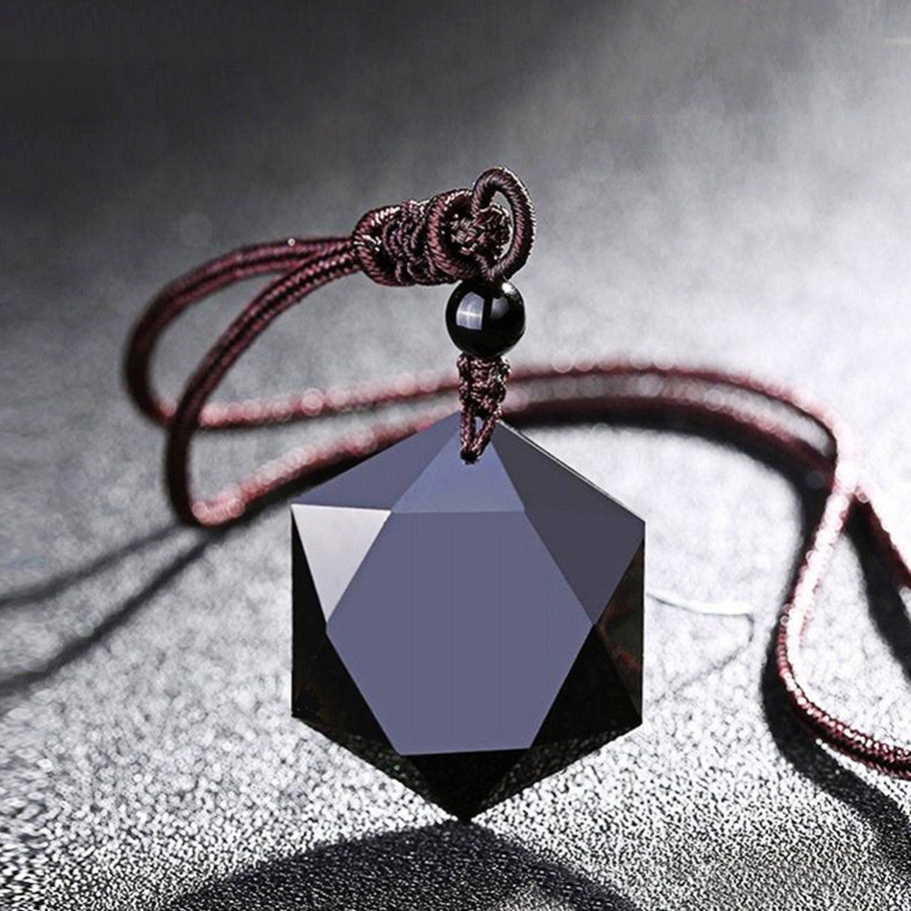 Hu Hu Hu Hu Hu Alat Bantu Pasang Kacamata♡ Kalung Rantai Dengan Liontin Hexagram Obsidian Imitasi Untuk Wanita