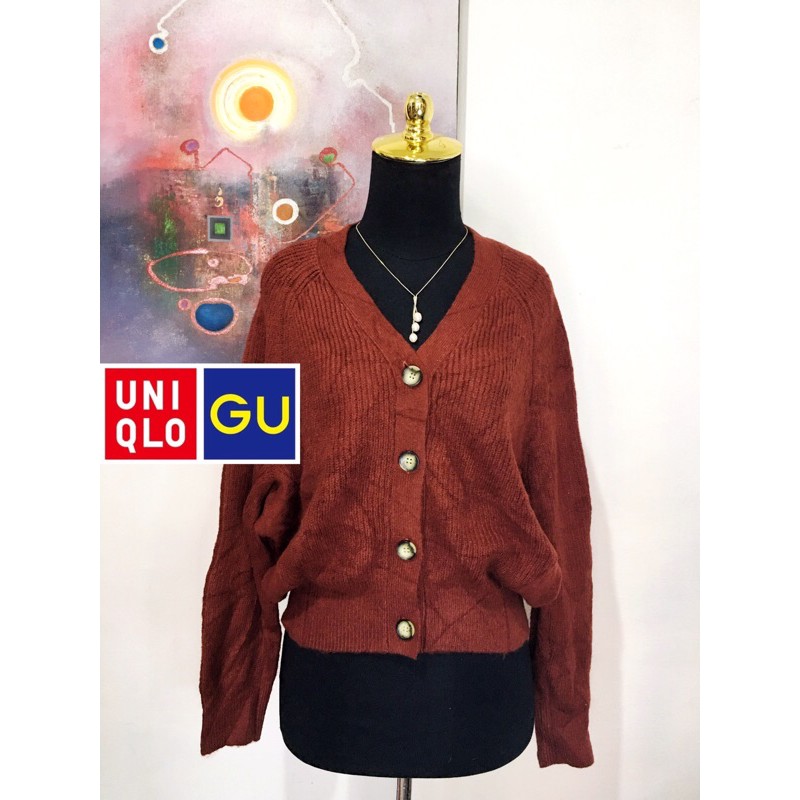 Uniqlo Cardigan rajut tebal coklat bata / cardi besar jumbo bigsize oversize batwing
