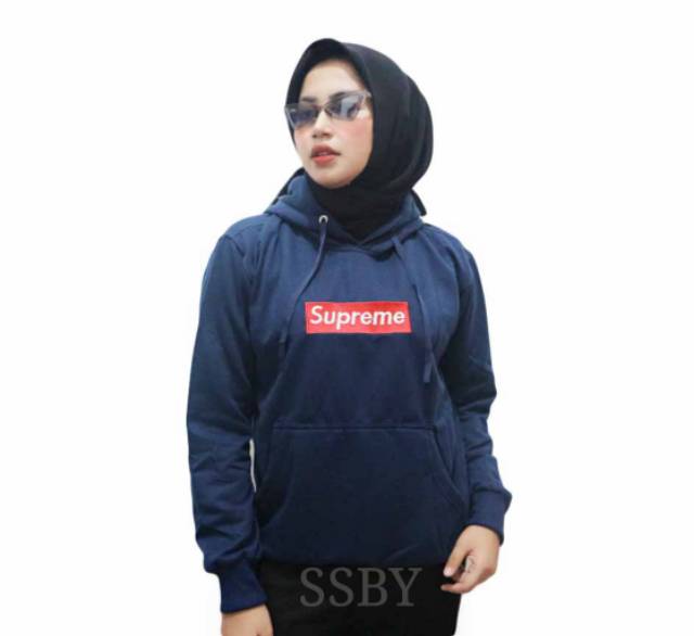 Jaket hoodie switer supreme cewek wanita logo bordir pink nevy hitam putih abu