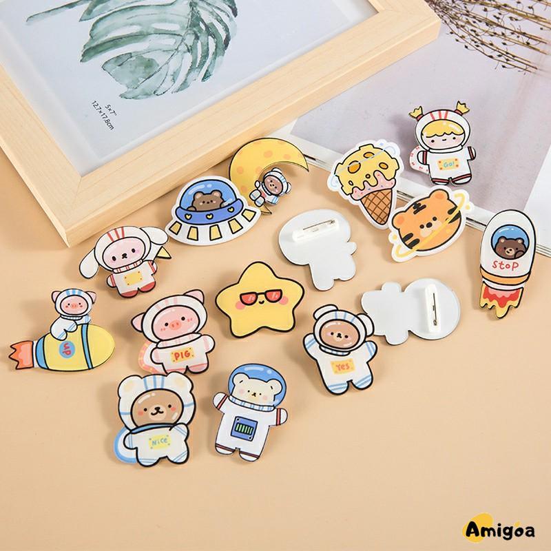 Bros Lucu Kreatif Kartun Akrilik Astronot Bros Gadis Aksesoris Tas Pakaian Liontin Pin Lencana Aksesoris Wanita Fashion Korea - AG2