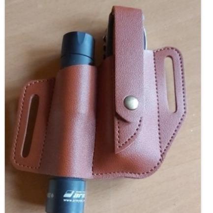 Holster Pouch Pocket Belt Pu Leather Kantong Sabuk Multitools + Senter
