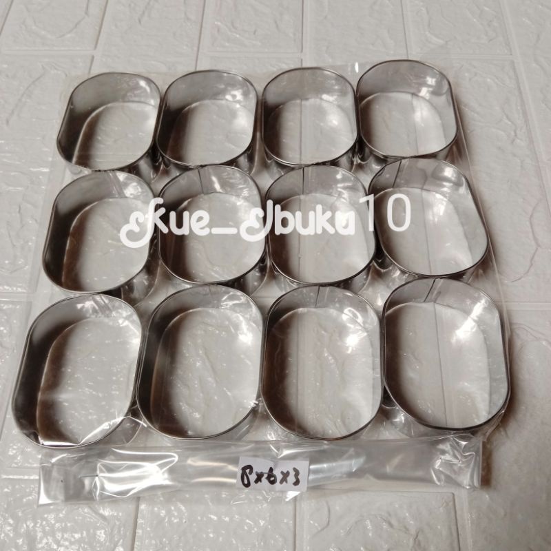 12 Pcs ring roti oval / ring burger/ ring cutter stainless Cetakan Kue Cake Bakery 6/7/8/9/10 cm  tinggi 3 cm