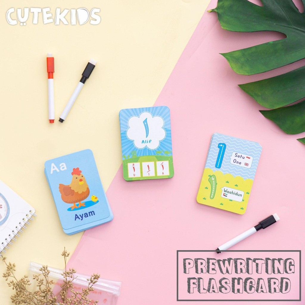 CUTEKIDS BILHIKMA// Paket 3 Pre Writing Flashcard // Baju anak kualitas : peci tunik kaos tas sandal