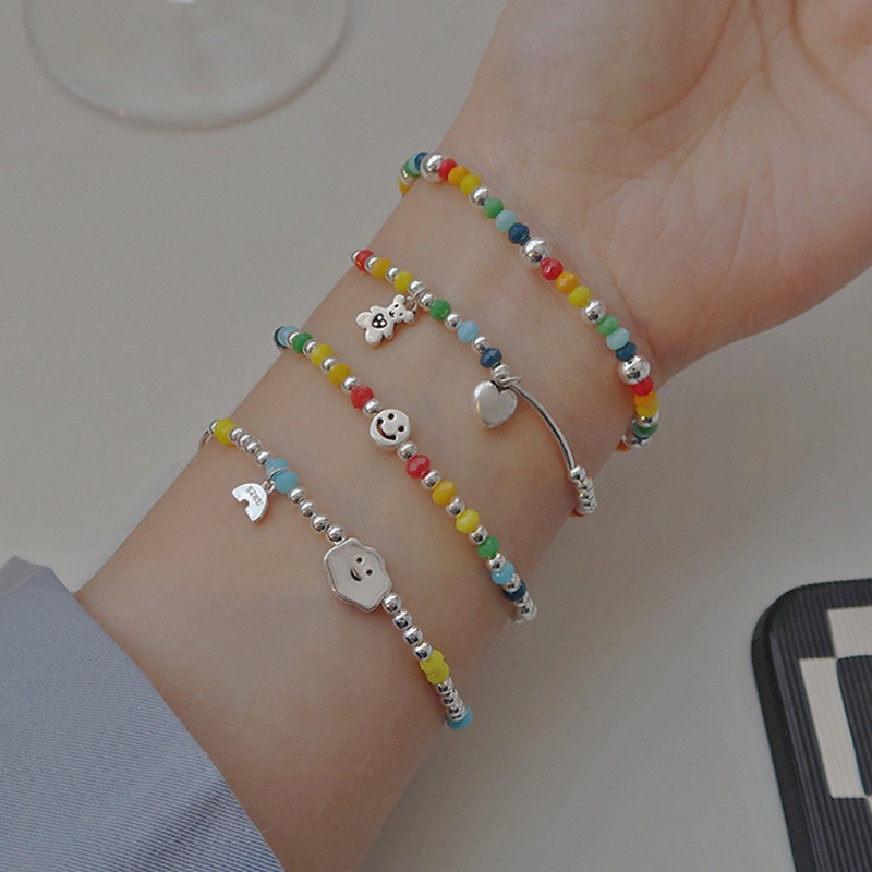 YEEZII Gelang Manik-Manik Warna-Warni Dengan Liontin Beruang Hati Awan Untuk Wanita