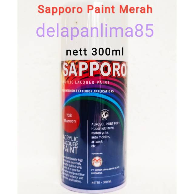 Sapporo Paint Maroon 738/Merah Maron/cat semprot/pylox/pylok/pilok/aerosol/helm/motor