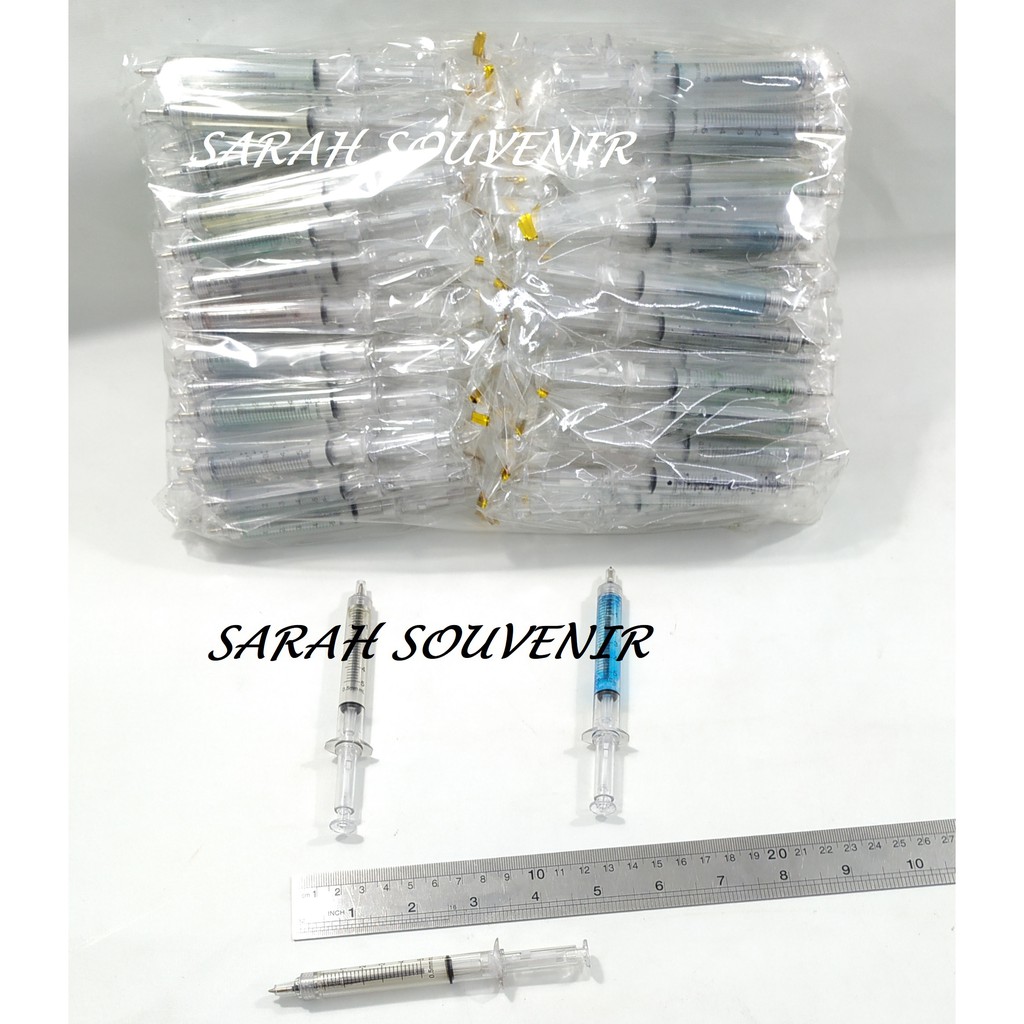 

Souvenir Pernikahan Pulpen Suntik Cair Warna Kemas Plastik Isi 50 Pcs