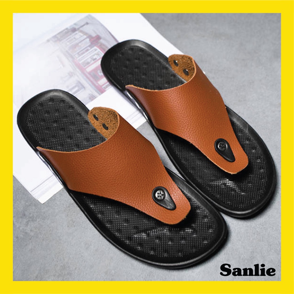 Sanlie Sandal Jepit Kulit Pria Dewasa | Sandal Kulit Pria Fashion Stylish 5310