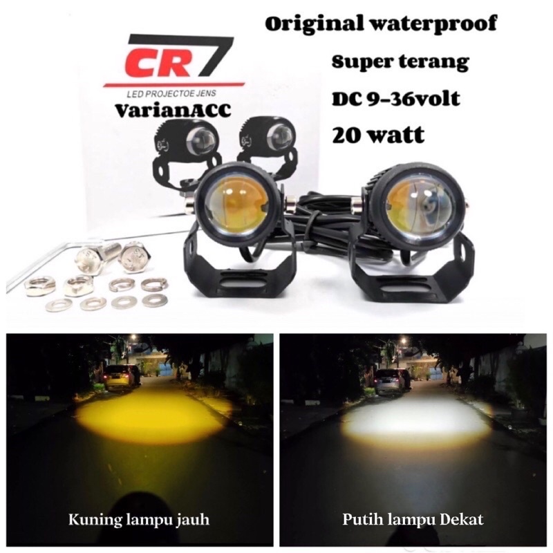 Lampu Tembak LED Mini Driving Motor Mobil Dua Warna putih-kuning high low Mini Driving CR7 Waterproo