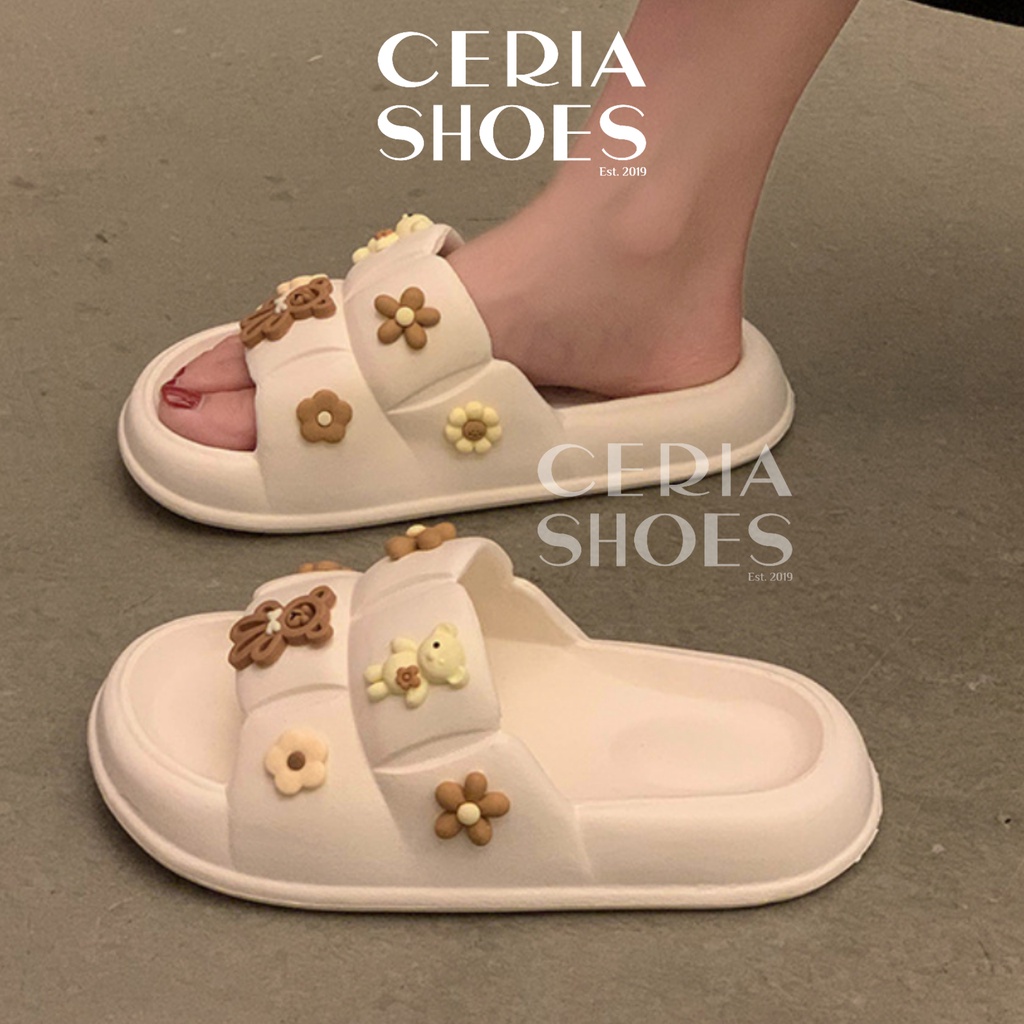 PVC Sandal Jelly Slipper Wanita Korean Import Teddy Bear Bahan Soft Rubber Elastic Non-Slip