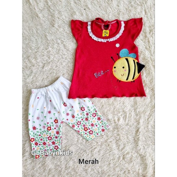 Setelan Anak Bayi Cewek CP Warna Bordir Bee All Size 0-6Bulan 100%Katun SNI [Ecer]