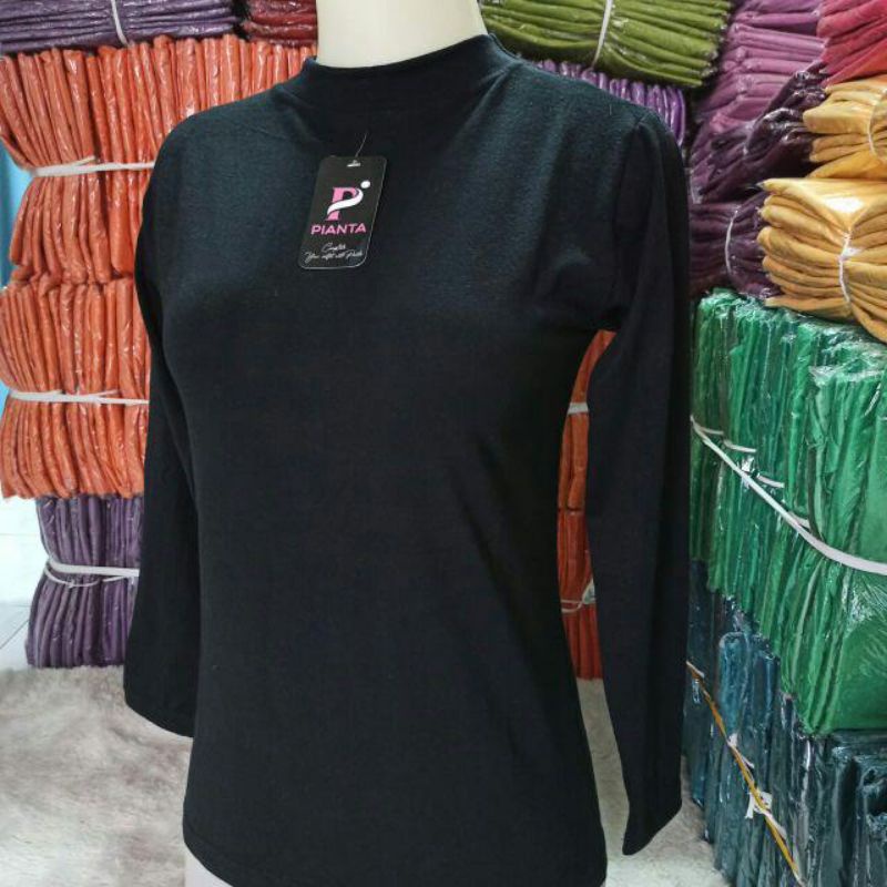 PROMO MANSET BADAN POLOS TEBAL ADEM TURTLENECK BAHAN KAOS TIDAK LICIN-BLACK PREMIUM