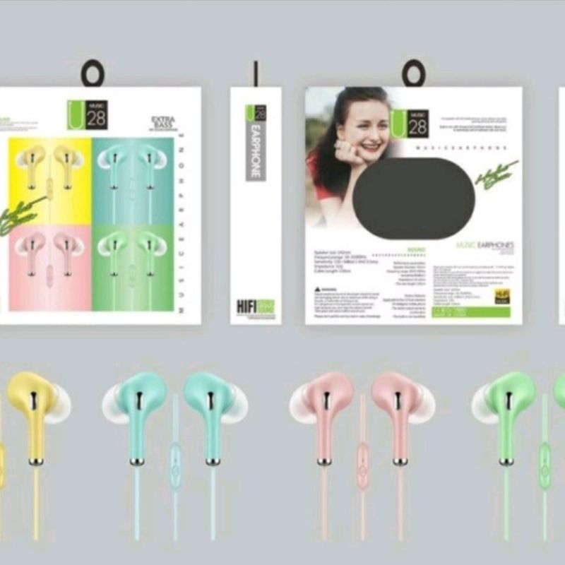 U28 Macaron Headset Handsfree Stereo Hifi Extra Bass Macaron U-28