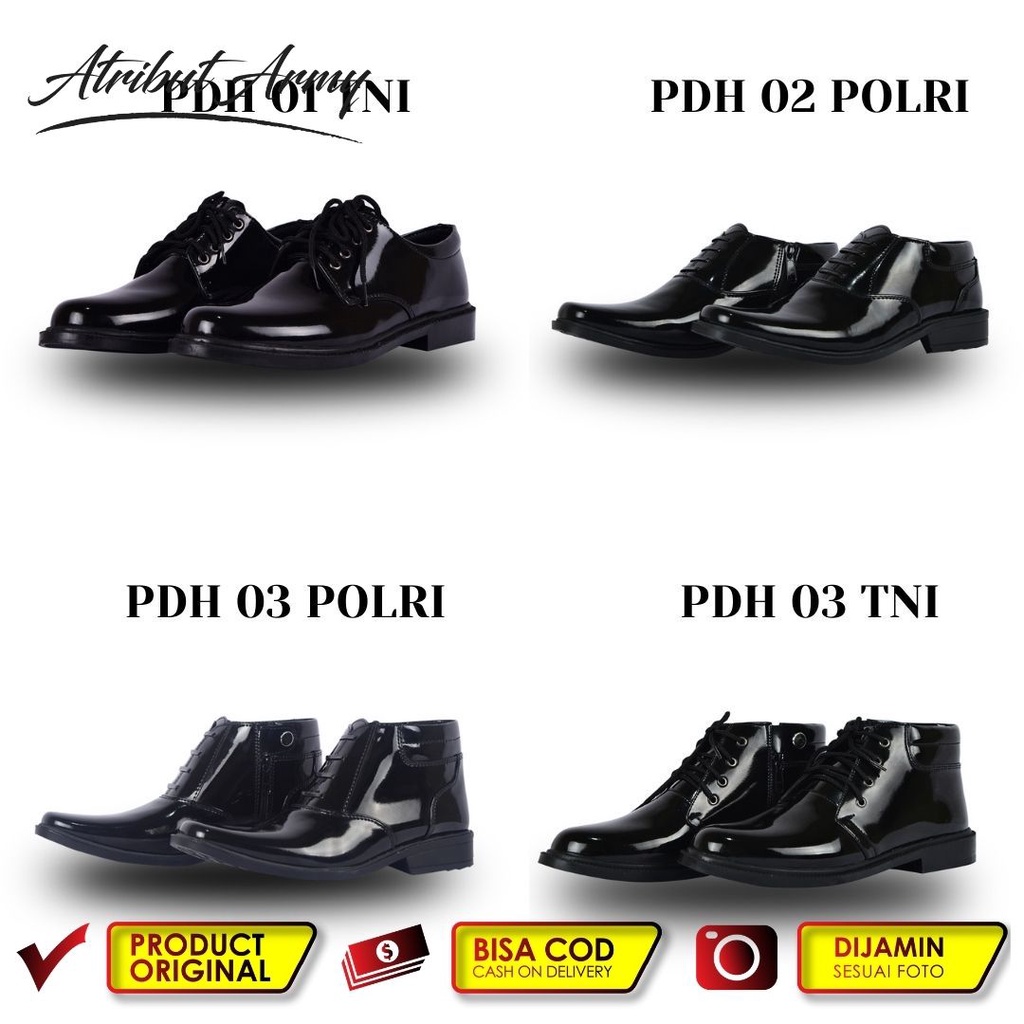 Sepatu Dinas PDH Kulit Asli Tali Sepatu Sekolah Paskibraka Pria Pramuka Hitam Kulit Dof - BT003D