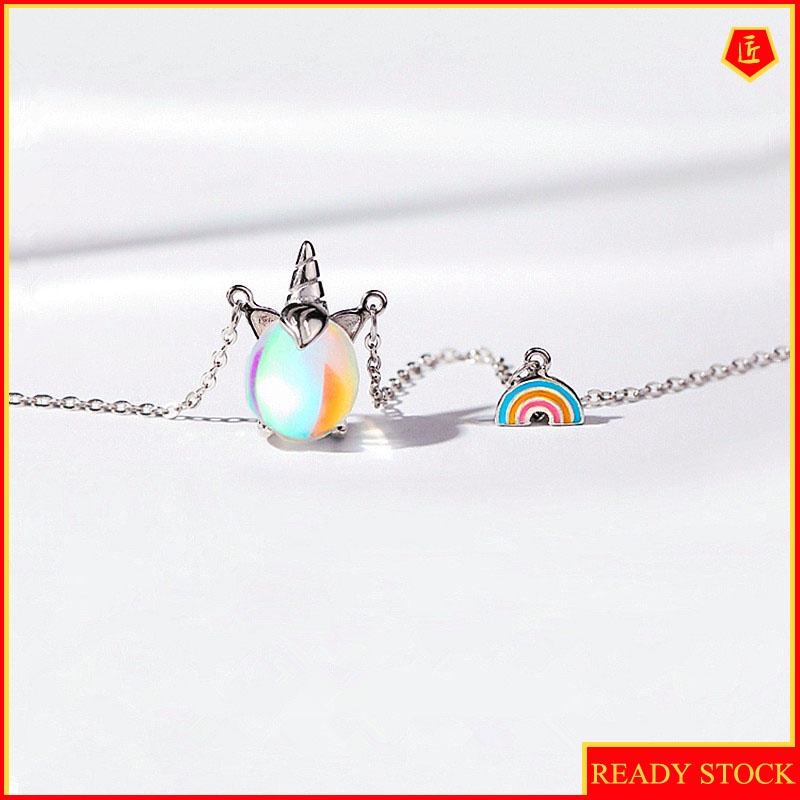 [Ready Stock]Moonstone Unicorn Necklace Europe and America Creative Pendant