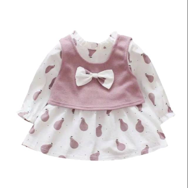 Baju dress anak perempuan lengan panjang rompi rajut pisah