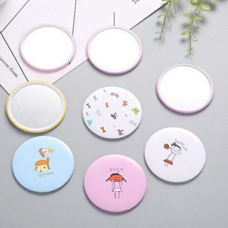 Souvenir cermin bulat karakter mini/cermin saku only bungkus plastik mika pita bonus kartu nama ucap
