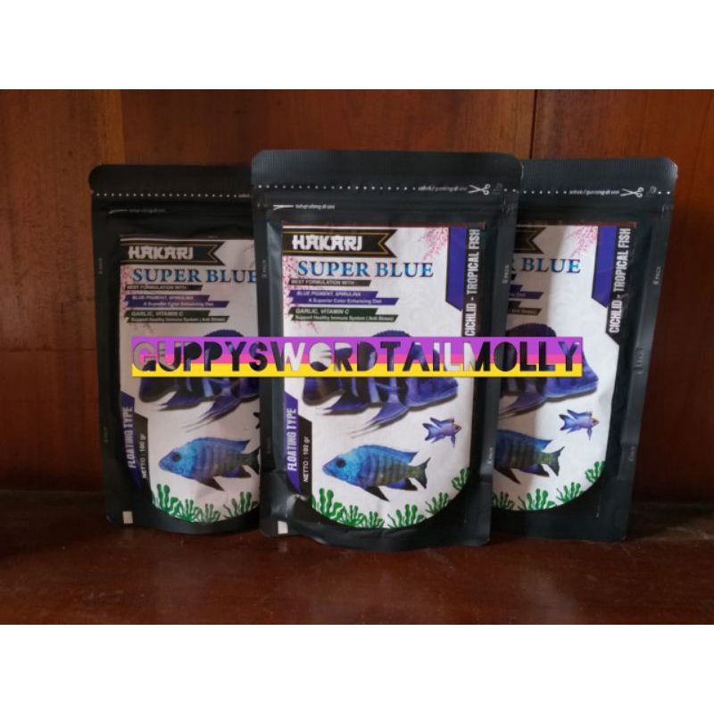 Hakari Super Blue 100g Pelet Pakan Ikan Hias Cichlid Ciklid Premium Blue Seperti Akari
