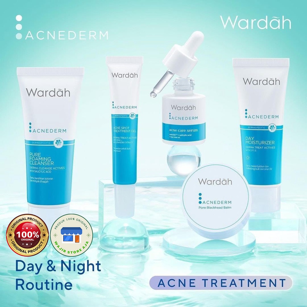 Wardah Acnederm Series ~ Serum | Acne Spot Gel | Pure Foaming Cleanser | Refining Toner | Day Night 