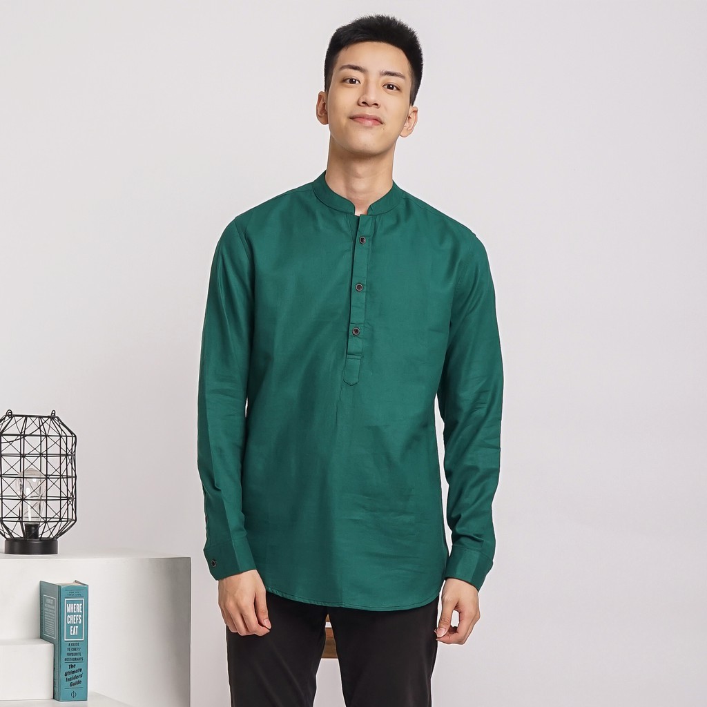 TERPOPULER Baju Kemeja Koko Shanghai DARK GREEN E-1411E