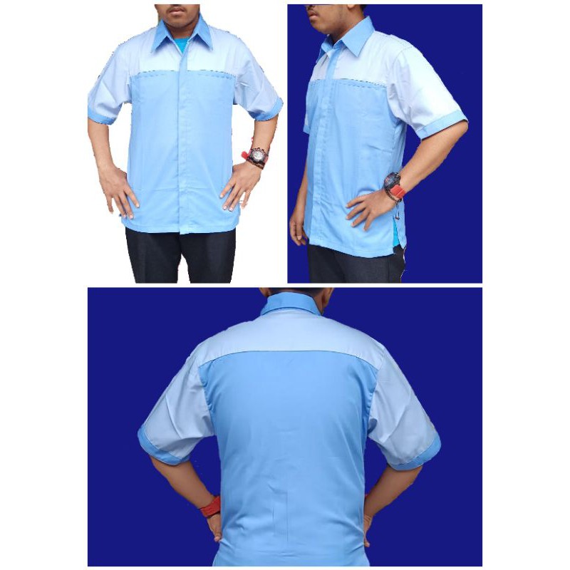 Custom baju kerja murah/baju kerja tangan pendek/baju karyawan kantor/baju kerja toko tambah bordir
