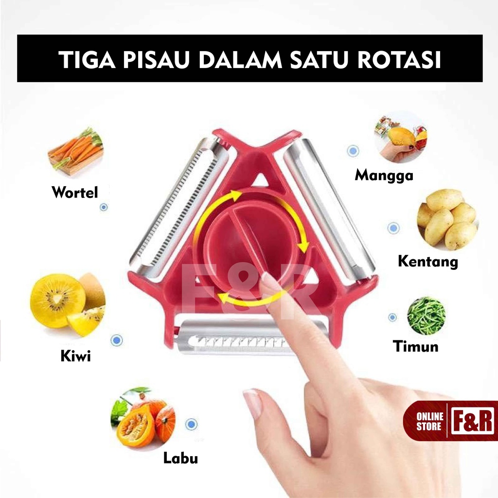 Pisau Pengupas Buah &amp; Sayur 3 in 1 Alat Kupas Kentang Pisau Dapur Stenlis Serbaguna Peeler Stainless