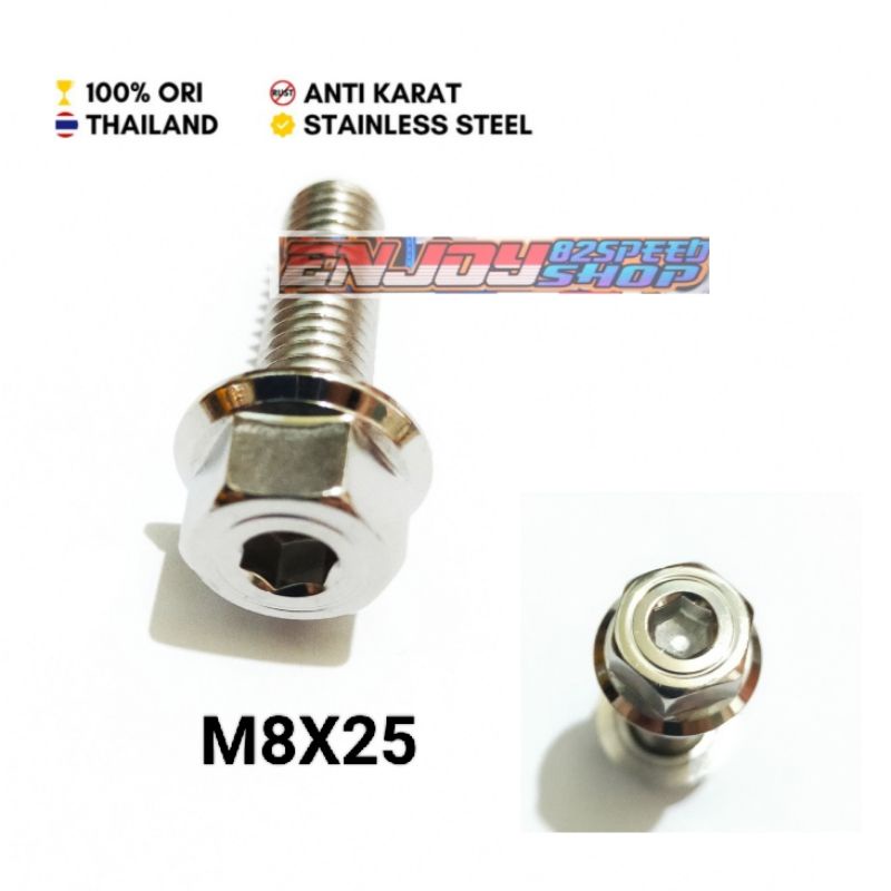 Baut probolt 2 kunci M8x25 / Drat 12x2,5 cm Asli thailand stainles