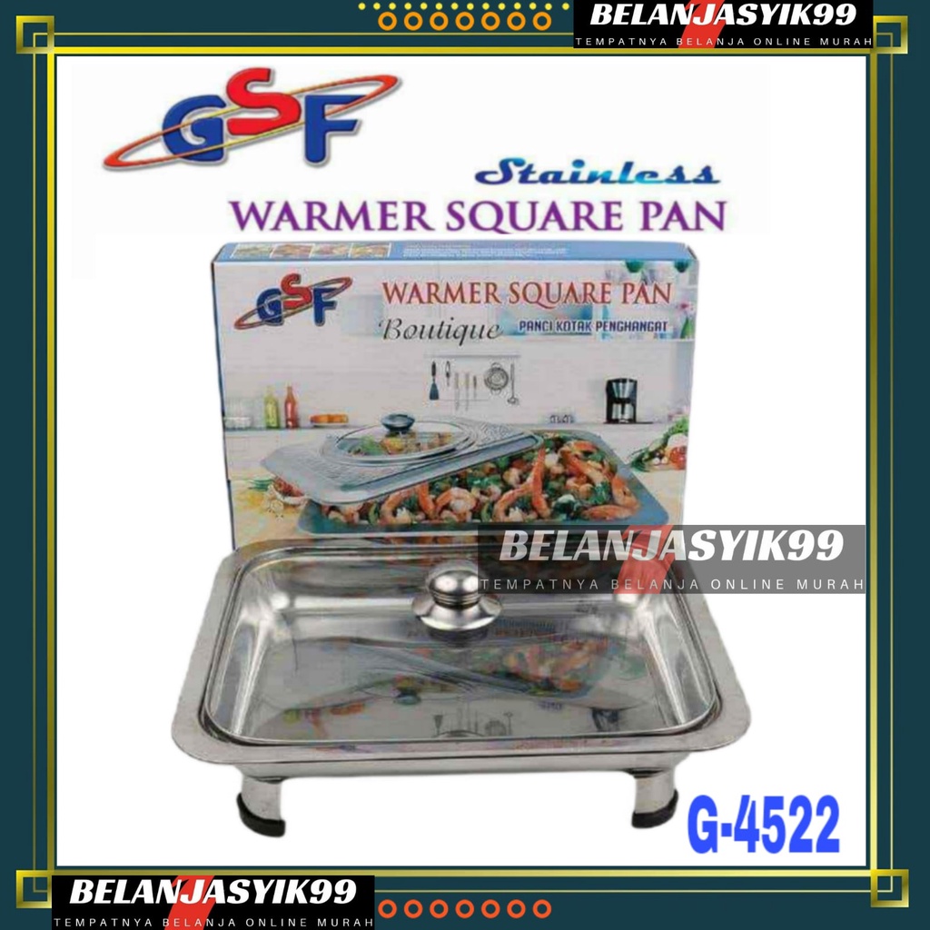 WADAH SAJI PRASMANAN TEMPAT PRASMANAN FAST FOOD DISH WARMER SQUARE PAN TUTUP KACA GSF 4622