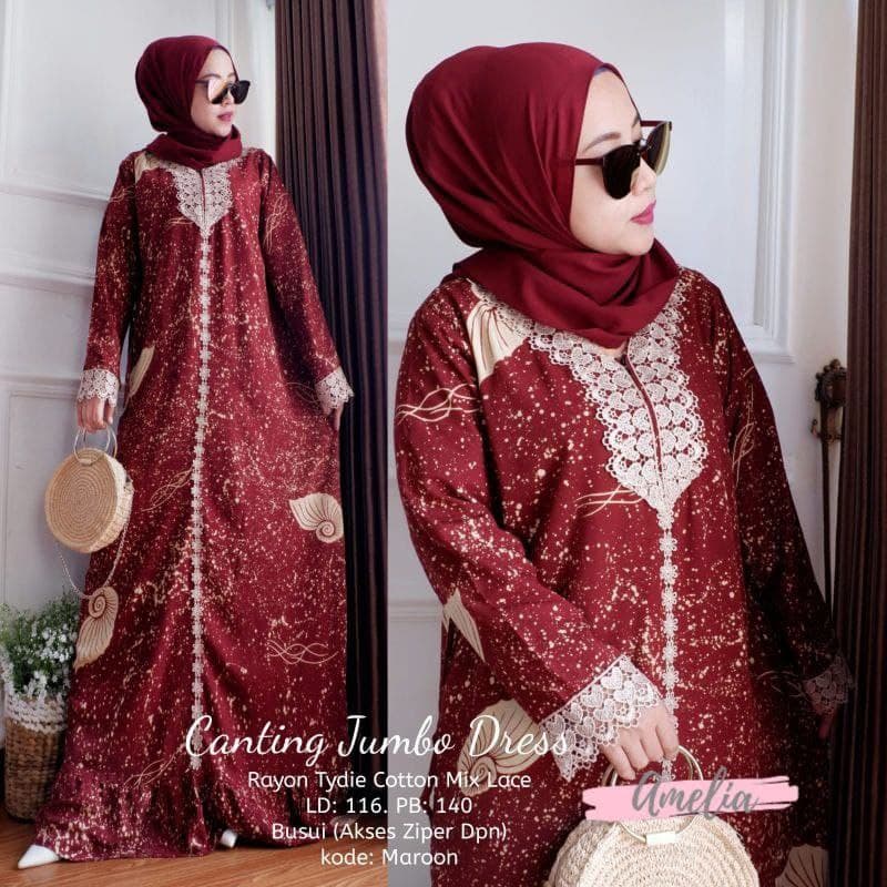 Canting Jumbo Dress - Gamis Renda Arab Rayon Tidie Premium Lengan Panjang Longdress Renda Busui Kekinian