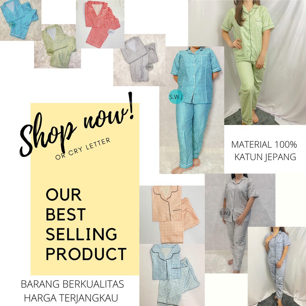 setelan pajamas kotak-kotak/piyama square/baju tidur/pajamas korea kekinian/homewear/daily set