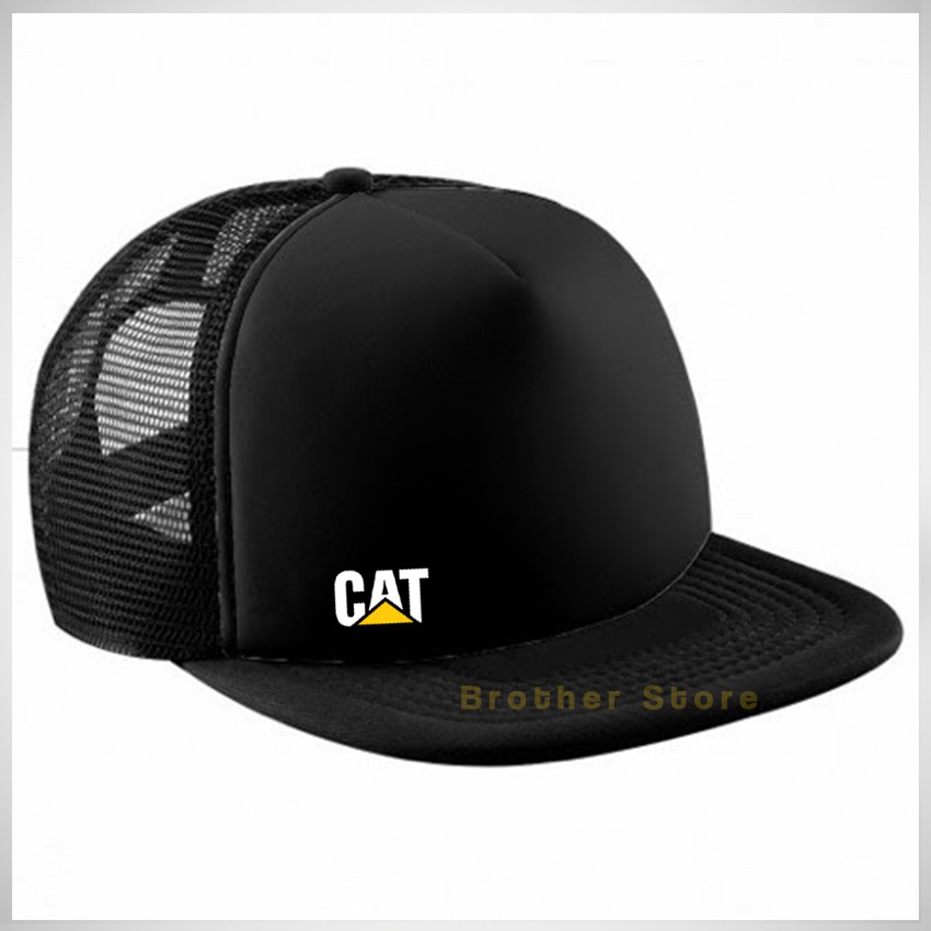 Topi Snapback Jaring Cat Logo little White Yellow - Black Premium