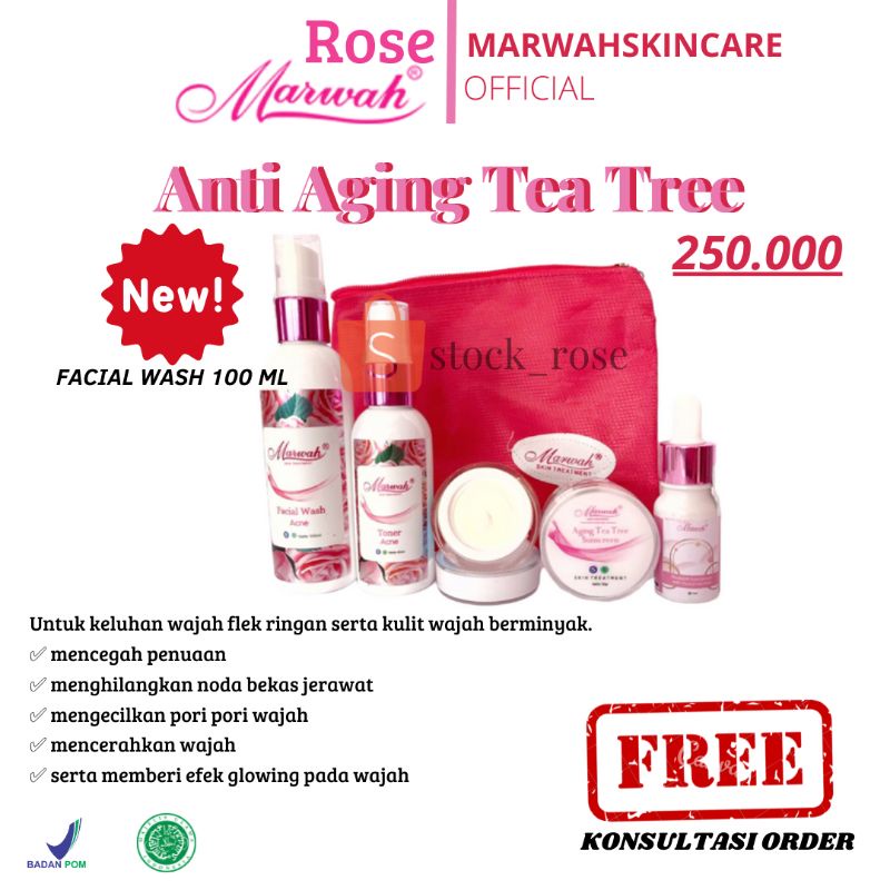 MARWAH ANTI AGING TEA TREE/ PAKET ANTI AGING/ KRIM PEMUTIH BPOM/ KRIM WAJAH / KOSMETIK PEMUTIH