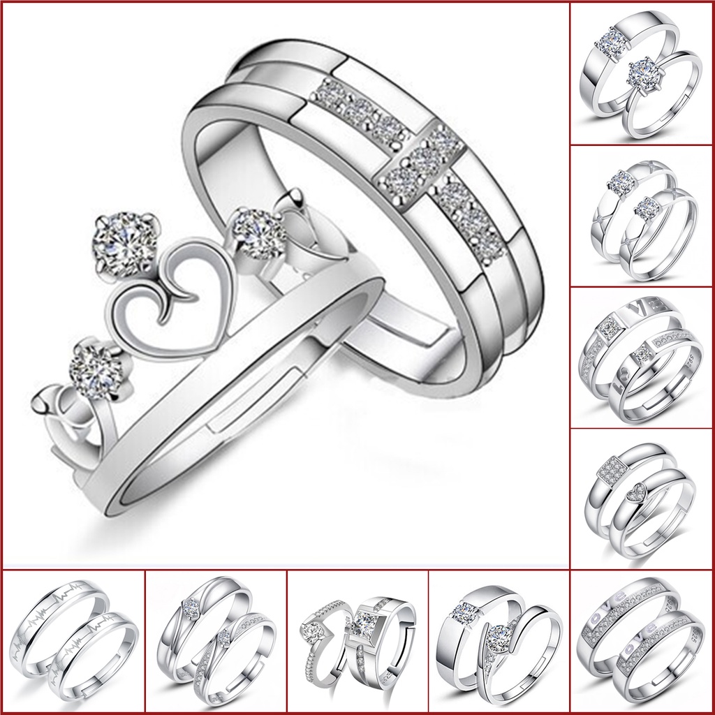 Cincin Model Terbuka Bahan S925 Silver Gaya Korea Untuk Pasangan