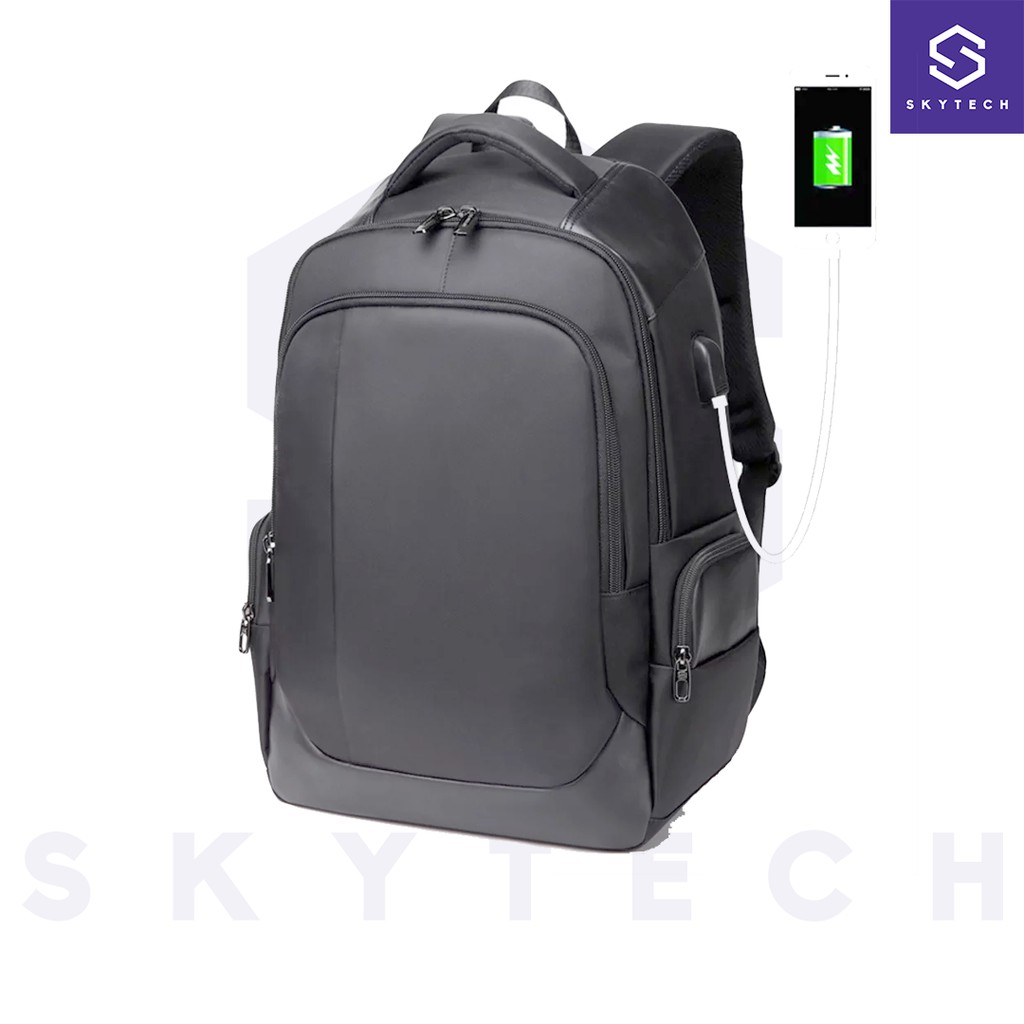 TAS RANSEL LAPTOP BUSINESS BACKPACK DENGAN USB CHARGER PORT - GRAY