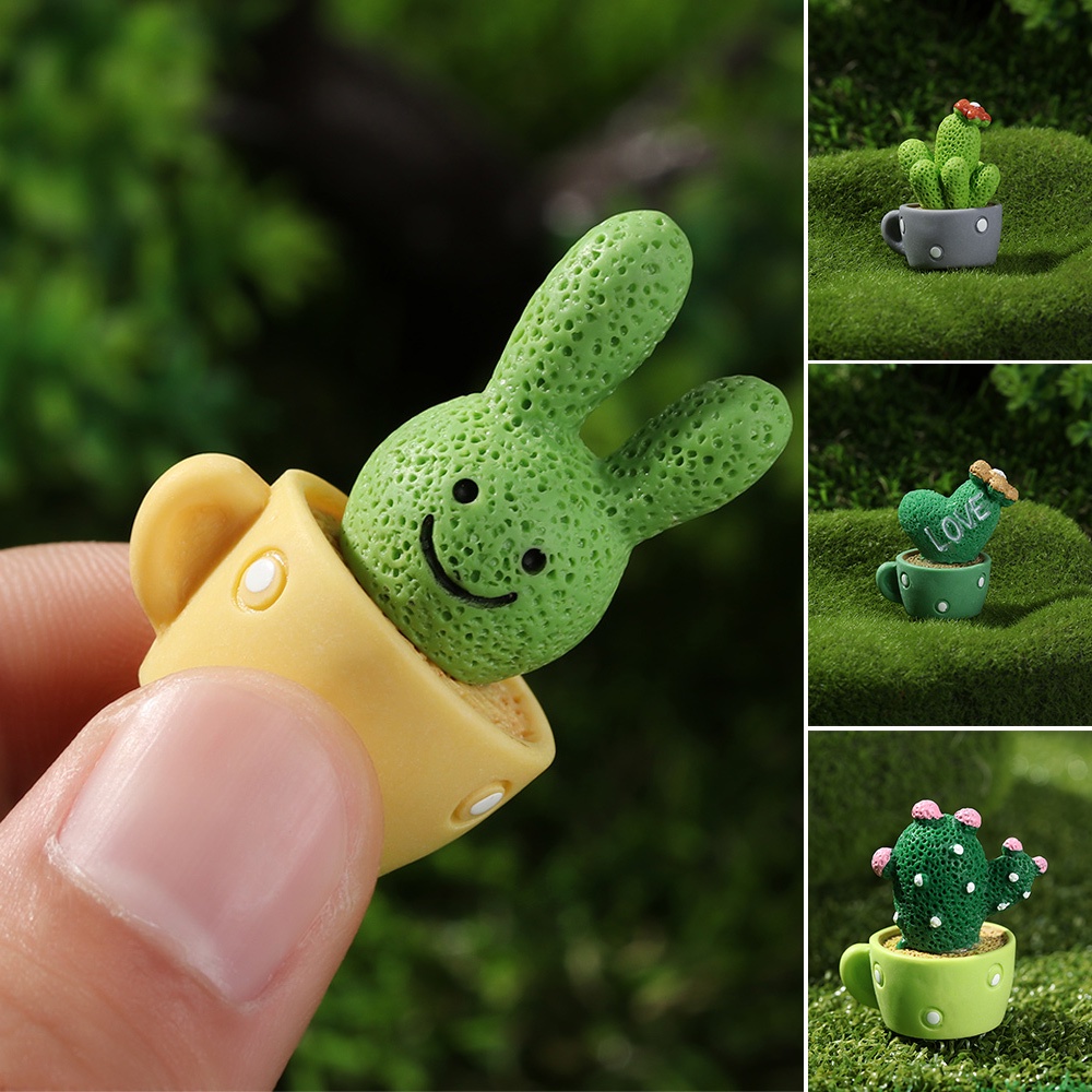 1/4Pcs Funny Resin Cactus Flower Figurines Mini Cactus Miniatures Micro Ornaments Sculpture For Dollhouse Supplies Car Decor