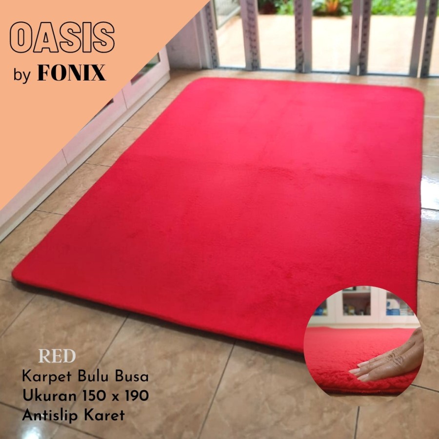 Karpet Bulu Super Lembut OASIS by FONIX Busa Empuk Anti Slip 150 x 190 Red, Rasfur Korea