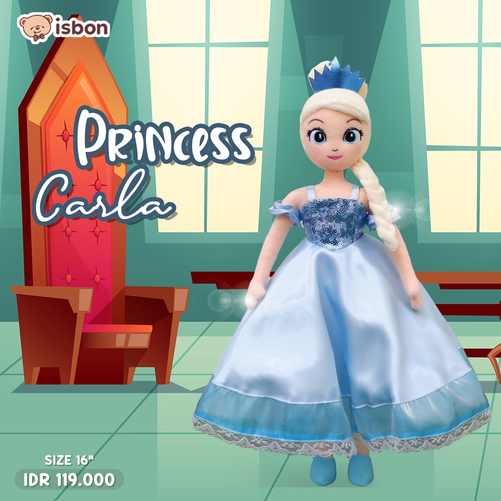 ISTANA BONEKA princess CARLA biru mainan anak perempuan elegan premium blue gown berbi baju bisa di lepas cute plush princes doll elsa