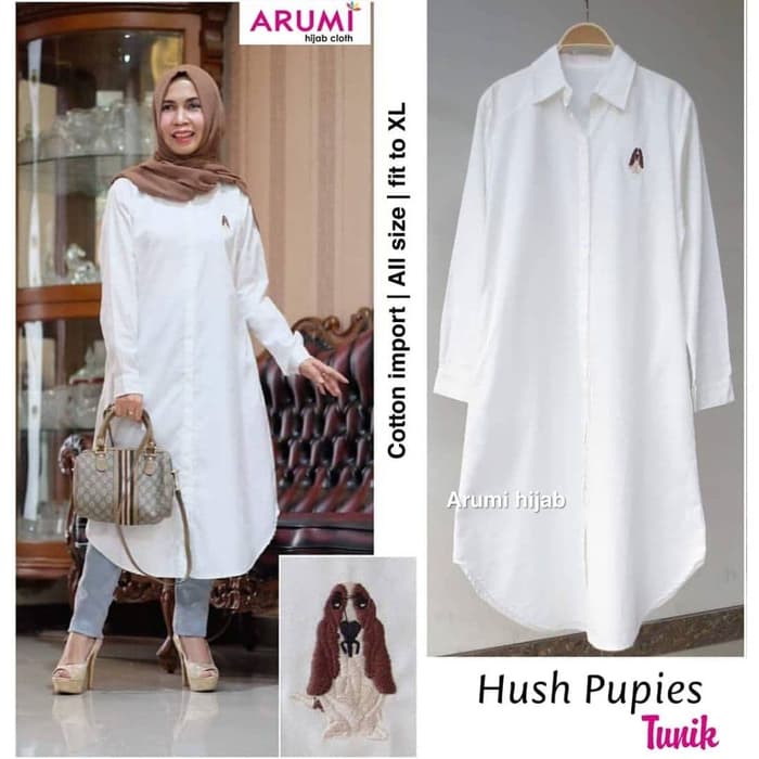 Murah Meriah Hush Pupies Tunik Kemeja Putih Tunik Busui Baju Atasan Wanita - Putih, Xl